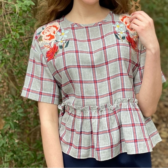 THML Tops - THML plaid embroidered top